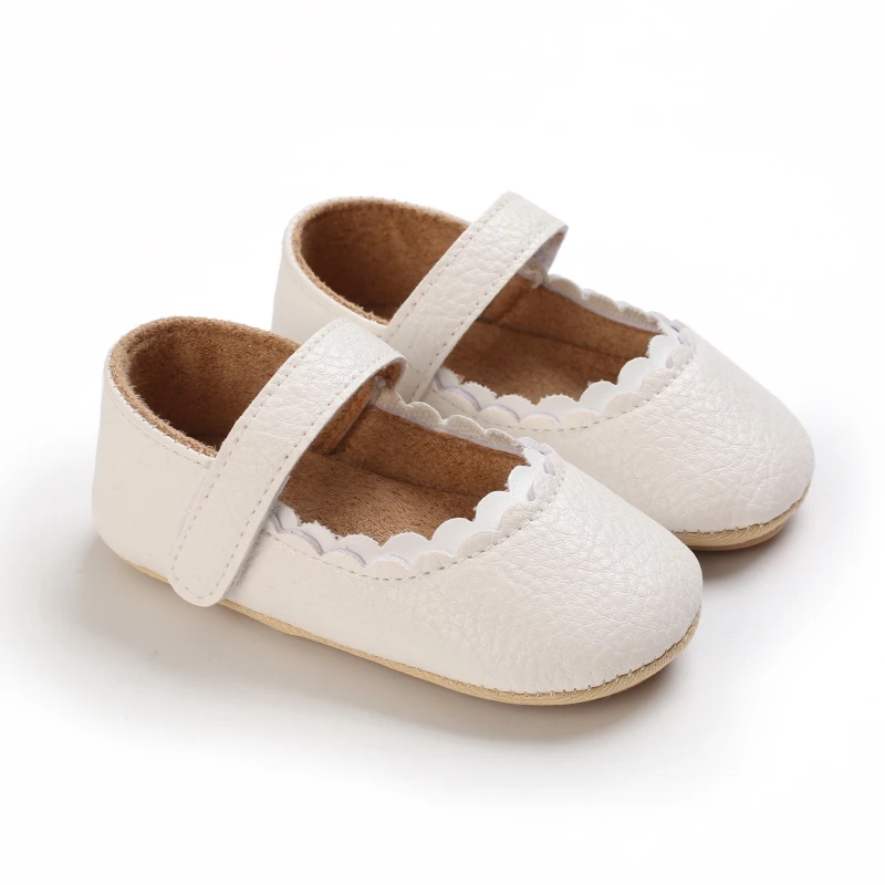 Infant Newborn Baby Girls Princess Non-Slip Floral Border Shoes Toddler Baby Soft PU Leather Prewalker Shoes Solid First Walkers