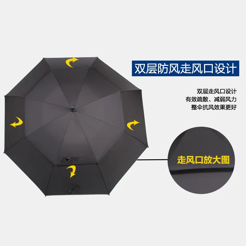 Ultra-Double Layer Windproof Large Size Golf Umbrella Long Umbrella Men And Women Double Reinforced Automatic NC Fabric Glass Fi