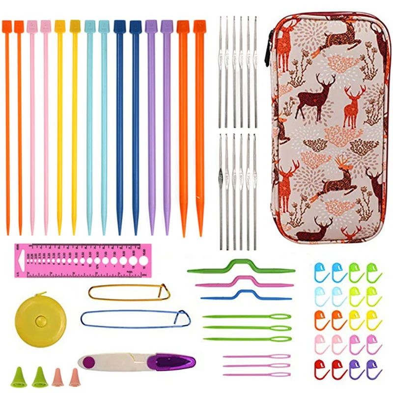 Knitting Needles Hooks Set 14pcs Straight Knitting Needles 12pcs Small Lace Crochet Needles Hook Sewing Accessories Kit with Bag (3)