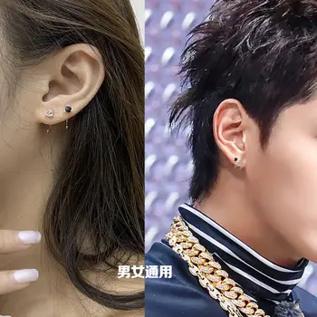 

s925 sterling silver small earrings cold style simple and wild couple male earrings black and white fashion temperament earrings