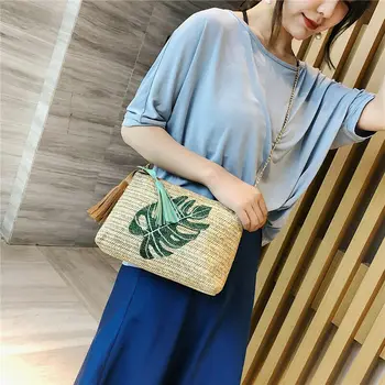 

Women Summer Beach Tote Handbag Ladies Rattan Straw Wicker Casual Crossbody Bags Shoulder Slanted Across Beach Bag