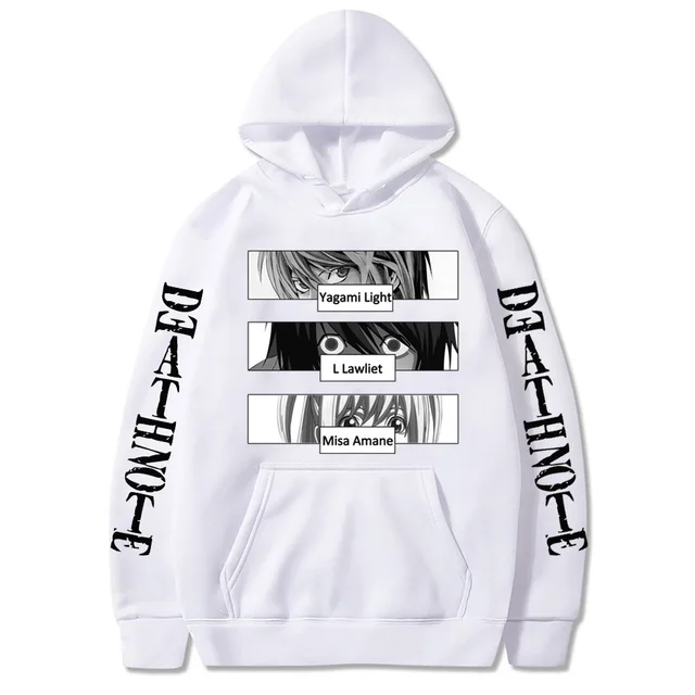 Oversized Men's Hoodie Death Note Anime Harajuku Top Funny Anime Print Unisex Cosplay Cool Sweatshirt Black Clothes Hip Hop Top White2