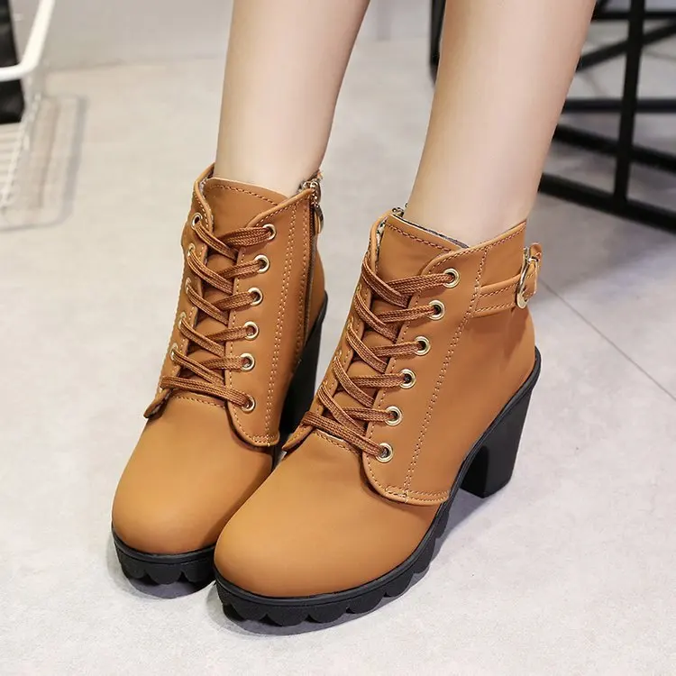 

2018 Autumn And Winter New Style Solid Color nv pi xue Lace-up Martin Boots Waterproof Platform Snow Boots WOMEN'S Shoes