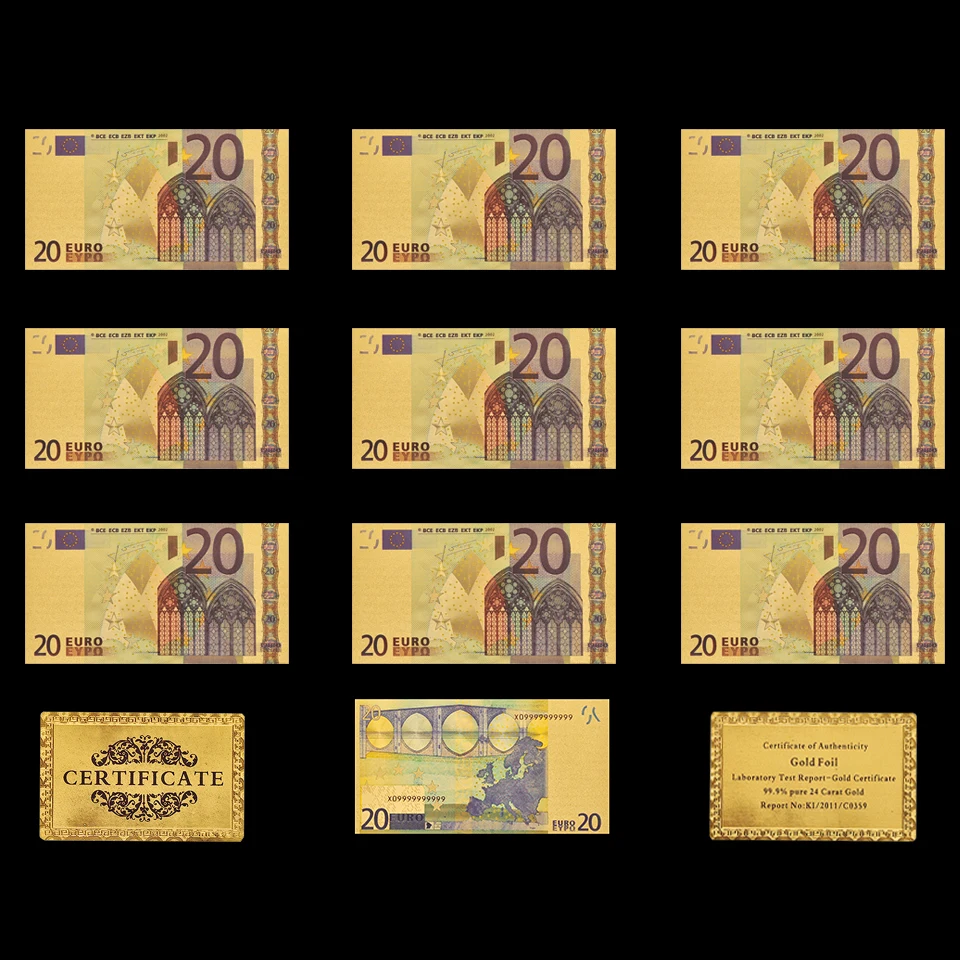 

10PCS Banknote Euro 20 Gold Plated Banknote Replica Paper Money Collection