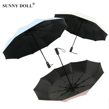 

Wind Resistant Three Folding Fully-Automatic Umbrella Rain Women Big Windproof Umbrellas Rain For Men Black Coating 10K Parasol