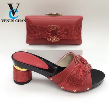 

Red Color New Fashion Italian Shoes With Matching Bag African High Heel Women Sandals and Bags For Prom Party