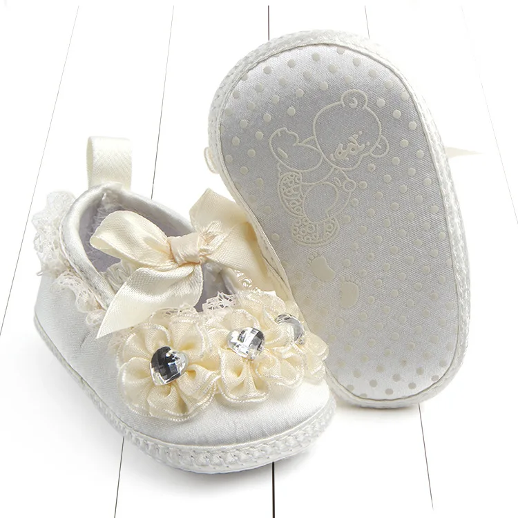 Обувь для крещения новорожденных; белая кружевная обувь с цветочным узором для маленьких девочек; нескользящая обувь для малышей; простая и Крестильная детская обувь - Цвет: xiaohua