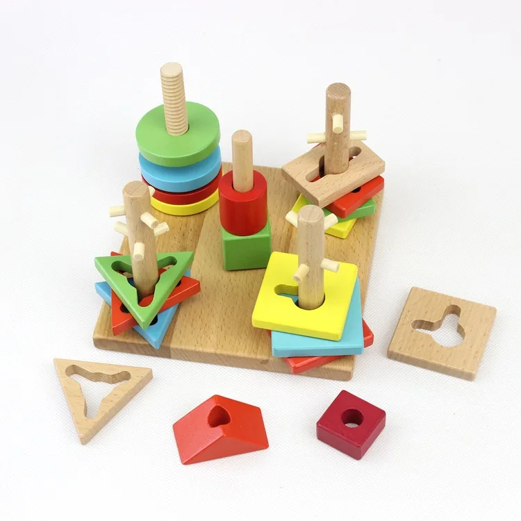 

Five zhu tao Column Wholesale Early Education Children Wood Wisdom Educational Shape Cognitive Matching Product Wooden Assembled