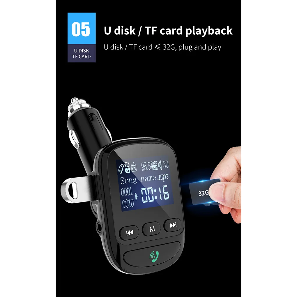 Bluetooth MP3-плеер ручной звонок Быстрая зарядка fm-передатчик беспроводной аудио приемник Поддержка TF карта U диск