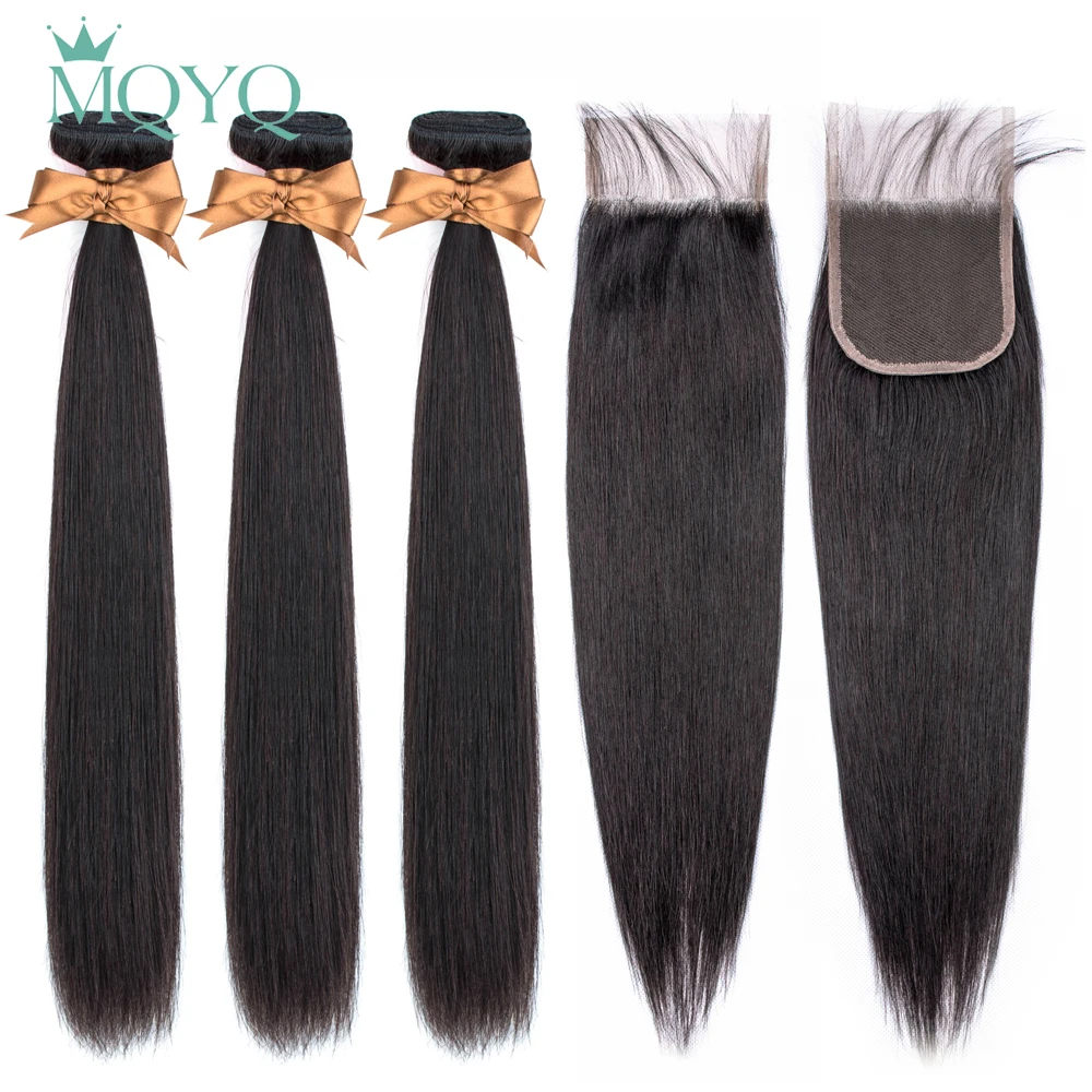 

MQYQ Straight Bundles With Closure Brazilian Remy Hair Weave Bundles With Closure Human Hair Bundles With Closure Hair Extension