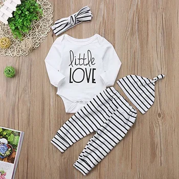

Winter Long Sleeve Cotton White Baby Clothes Set For Boys Girls 4Pcs Bodysuit+Pants+Headband+Hat Toddler Fall Clothing 2020 D30