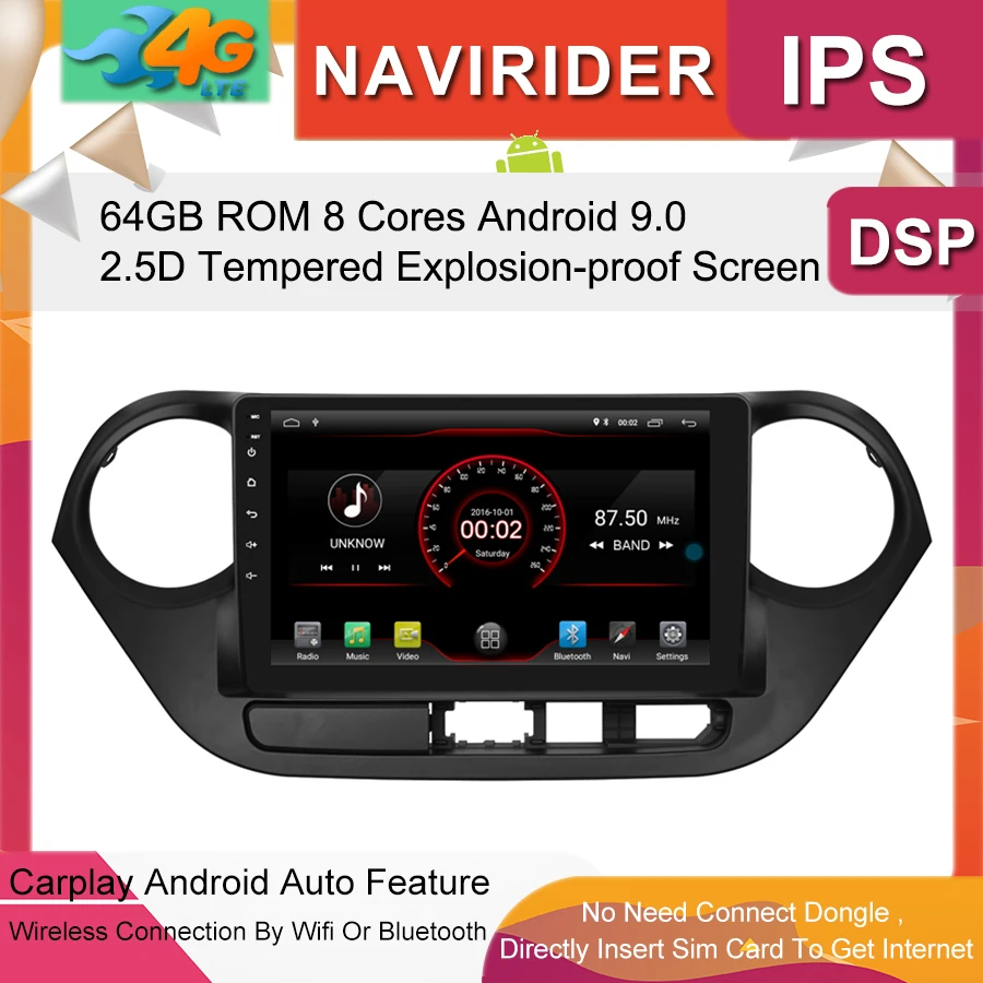 Автомобильный мультимедийный плеер 9 дюймов ips экран монитор gps магнитофон Bluetooth Android 9,0 для HYUNDAI i10 LHD- Авто Аудио