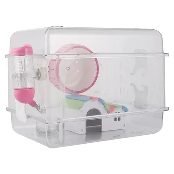 

1 Set Hamster Cage with Running Wheel Food Bowl Transparent Cage Luxury House Hamster Cage Small Pet Supplies