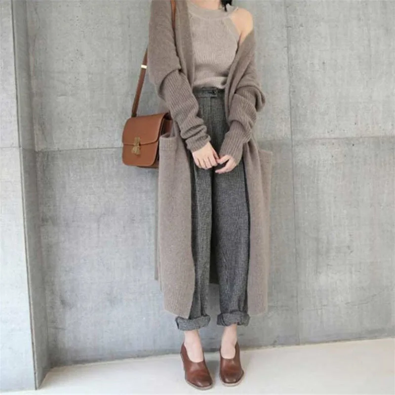 

Longline Women Cardigan Knitted Warm Midi Oversized Women Length Ladies Front Long Sweater