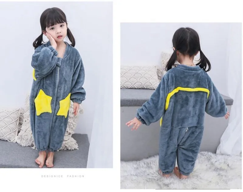 CROAL CHERIE Fashion Fleece Kids Boys Romper Jumpsuit Cute Star Kids Girls Boys Romper Children Warm Sleeping Home Clothing   (1)