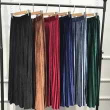 Мусульманская плиссированная бархатная юбка женская черная зеленая элегантная длинная теплая высокая талия юбки размера плюс Повседневная мусульманская плиссированная юбка Faldas