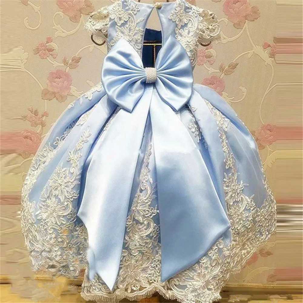 Синие Вечерние Платья с цветочным рисунком для девочек, vestido daminha пояс с жемчугом, бантом, рукавами-крылышками, кружевное платье для первого причастия