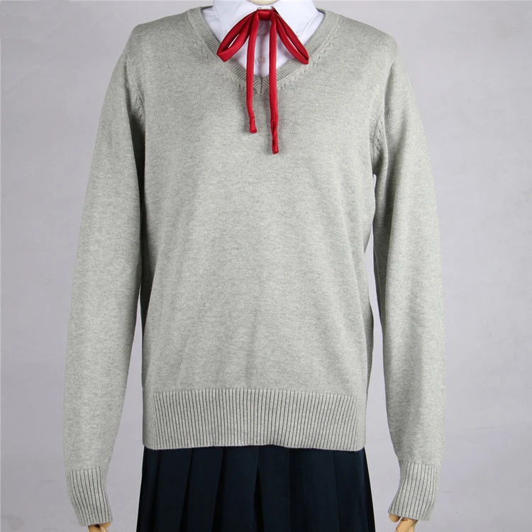 Школьная форма свитер для женщин японских студентов JK Униформа пуловер с вырезом в виде буквы V зимняя верхняя одежда вязаное пальто для девочек и мальчиков - Цвет: Серый