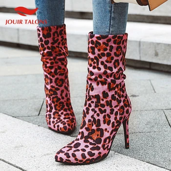 

JOUIR TALONS New Arrivals 2020 big size 43 Mid Calf Boots Woman Shoes Super thin High Heels Slip On sexy Shoes Women Boots Lady