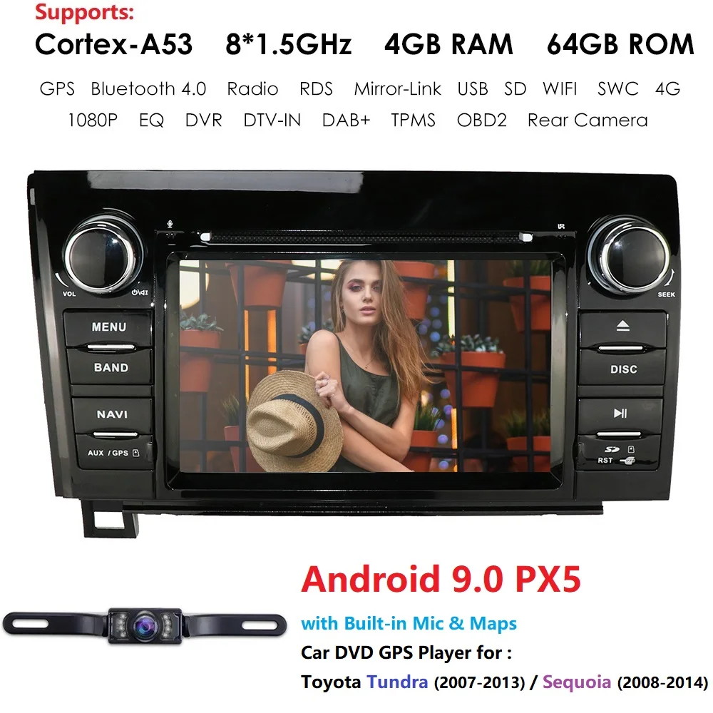 2 Din Android 9,0 8 Core автомобильный DVD gps плеер навигации радио стерео для Toyota Sequoia/Tundra Bluetooth WI-FI 4G OBD2