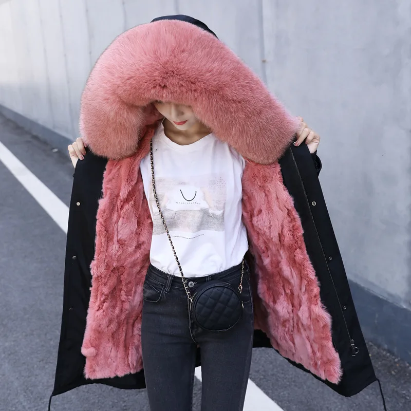 pink100cm SHENGPALAE/Новинка, Осеннее женское однобортное пальто в Корейском стиле с длинным рукавом, из лисьего меха енота, из свинцовой кожи и меха, FR262 - Цвет: pink100cm