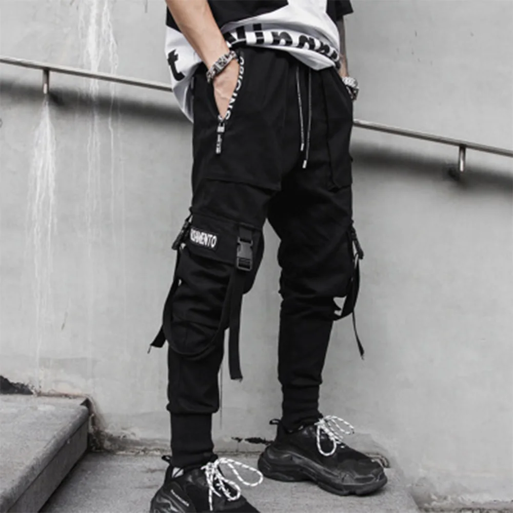Хип-хоп мужские черные шаровары уличная многокарманная мужские тренировочные брюки Уличная Повседневная Мужская s хип-хоп брюки M-2XL