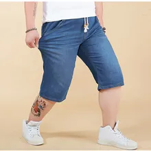 Лидер продаж летние новые джинсовые шорты мужские свободные прямые эластичный пояс повседневные короткие джинсы мужские большие размеры 40, 42, 44, 46, 48