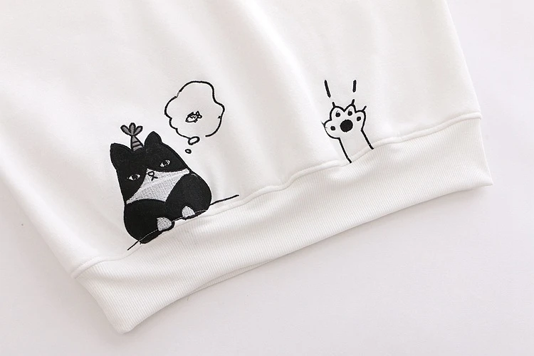 MERRY PRETTY женские толстовки с капюшоном Harajuku мультфильм кошка вышивка толстовки зимние плюс бархатные пуловеры в горошек спортивный костюм