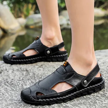 

Men Leather Sandals Outdoor Nice Summer Handmade Men Shoes Men Breathable Casual Shoes Footwear Walking Sandals May28