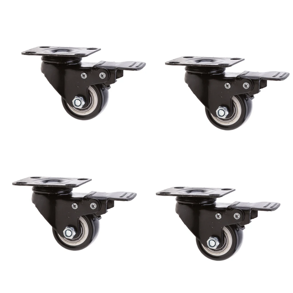 4 x Heavy Duty 40mm PVC Swivel Castor Wheels Trolley Furniture Caster with Brake Black