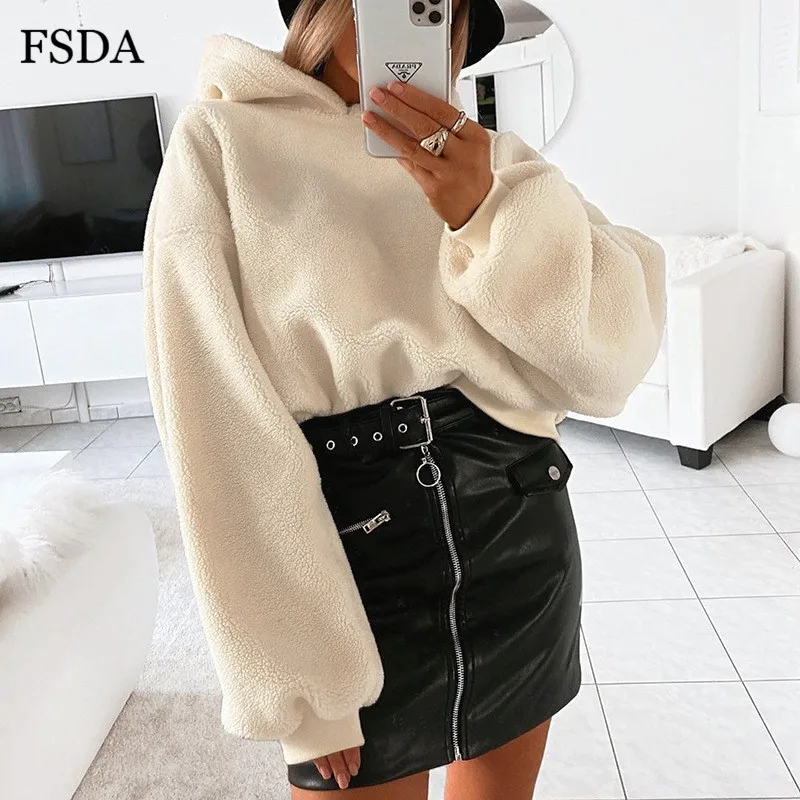 FSDA мех женщин Негабаритных Толстовки Теплый с длинным рукавом повседневное