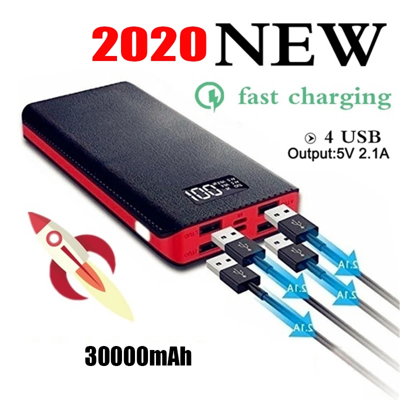 Горячая Распродажа внешний аккумулятор 30000 мАч 4 порта USB на выходе Двойной вход