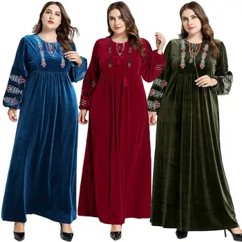

Dubai Abaya Velvet Embroidery Long Maxi Dress Muslim Women Floral Kaftan Islamic Party Cocktail Gown Arab Jilbab Pleated Abayas