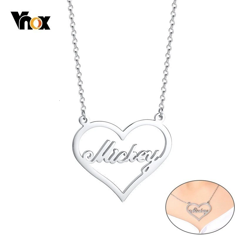 Vnox персонализировать пользовательское имя Neckalce Кулон сердце любовь подарок из