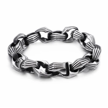 

Punk 22cm Link Chain Bracelets For Men Stainless Steel Irregular Geometric Pattern Charm Hand Chain Wrap Bracelet Jewelry