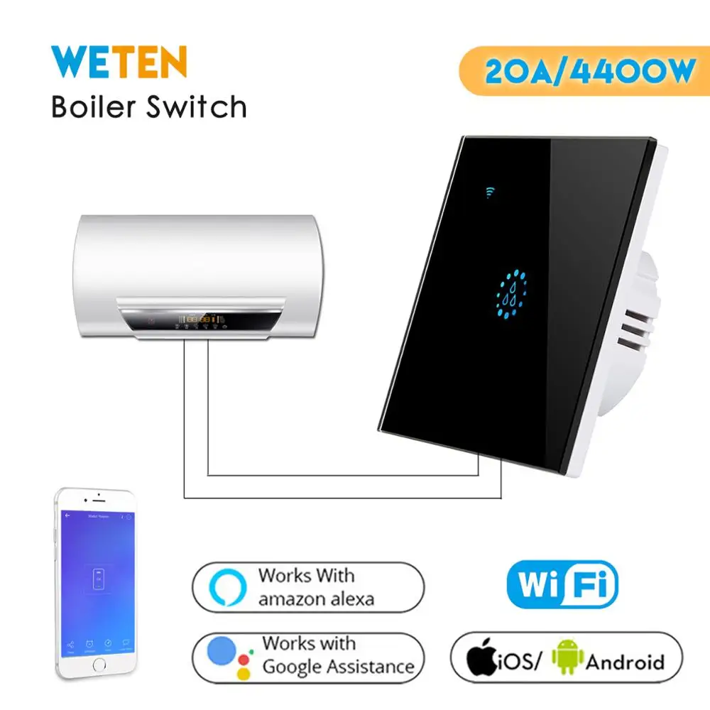 Smart Wifi Water Heater Boiler Switch EU UK 20A Black Glass Touch Switch  Ewelink APP Voice Control with Alexa Google Home - AliExpress