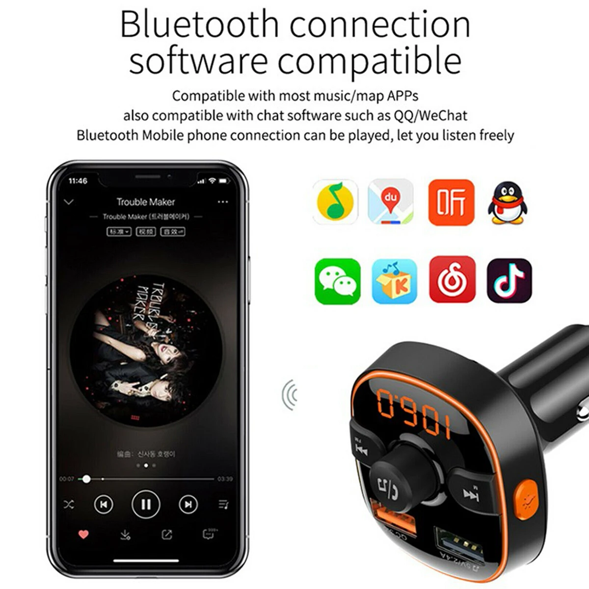 SOONHUA двойное USB быстрое зарядное устройство MP3 автомобильное зарядное устройство с микрофоном цифровой дисплей беспроводной BT Hands-Free FM передатчик Комплект