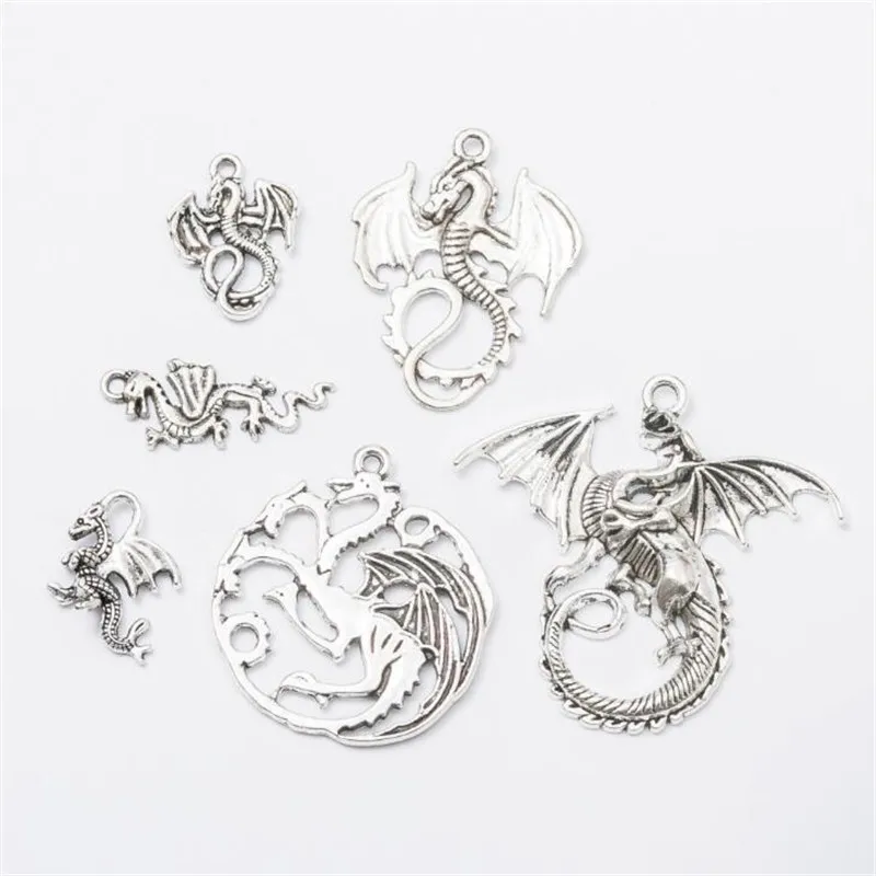 20PCS/Bag Vintage Metal Ancient silver Dragon Charms DIY Fashion Accessories Pendant Charms for