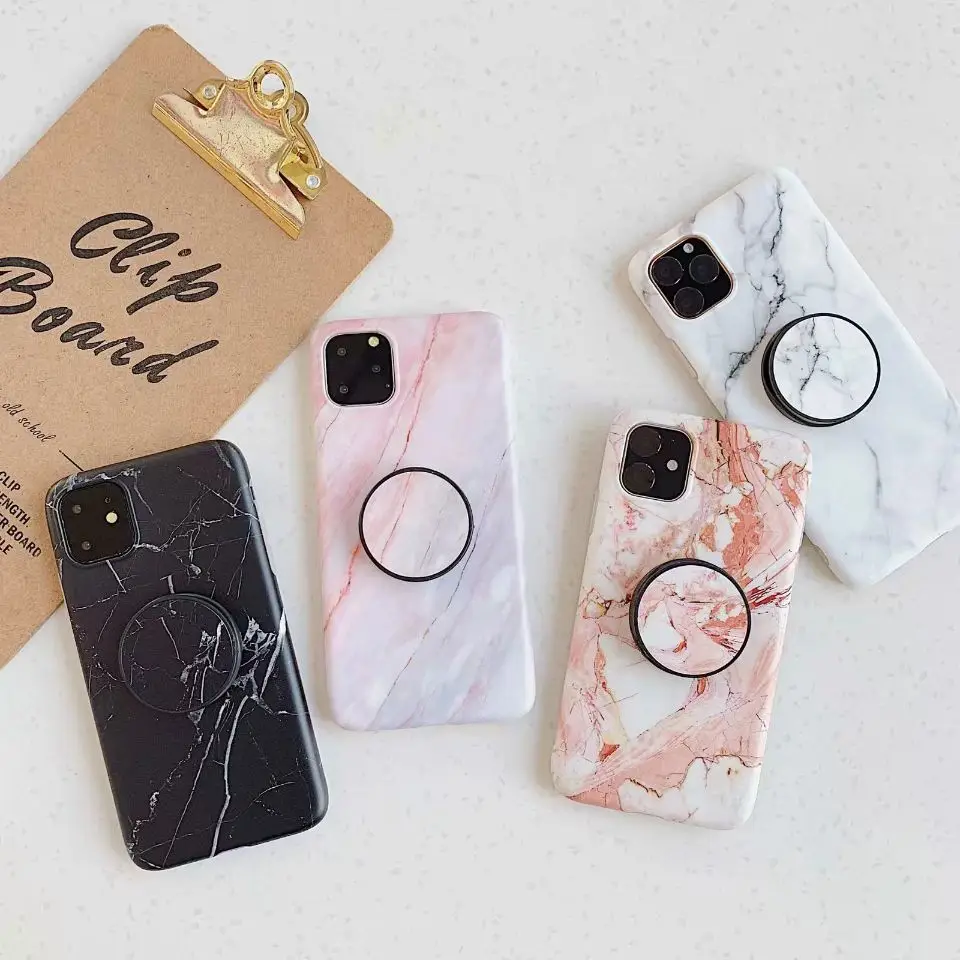 Stand Phone Holder For iPhone 11 Pro Max Case 8 Plus 7 6 6S Marble Airbag Bracket For iPhone X XR XS Max 11 Silicone Cover EEMIA Stand Phone Holder For iPhone 11 Pro Max Case 8 Plus 7 6 6S Marble Airbag Bracket For iPhone X XR XS Max 11 Silicone Cover EEMIA