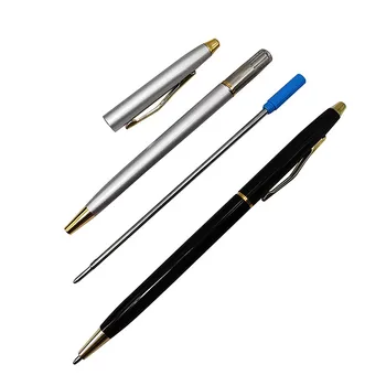 

30 pcs 0.7MM Nib Silver Or Black Optional Stainless Steel Rod Rotating Metal Ballpoint Pen Blue Refill Exquisite Signature Pen