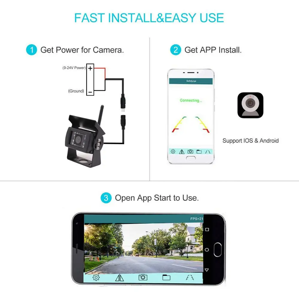  Wireless Car Reversing Backup Camera IR Night Vision For Android IOS Smartphone