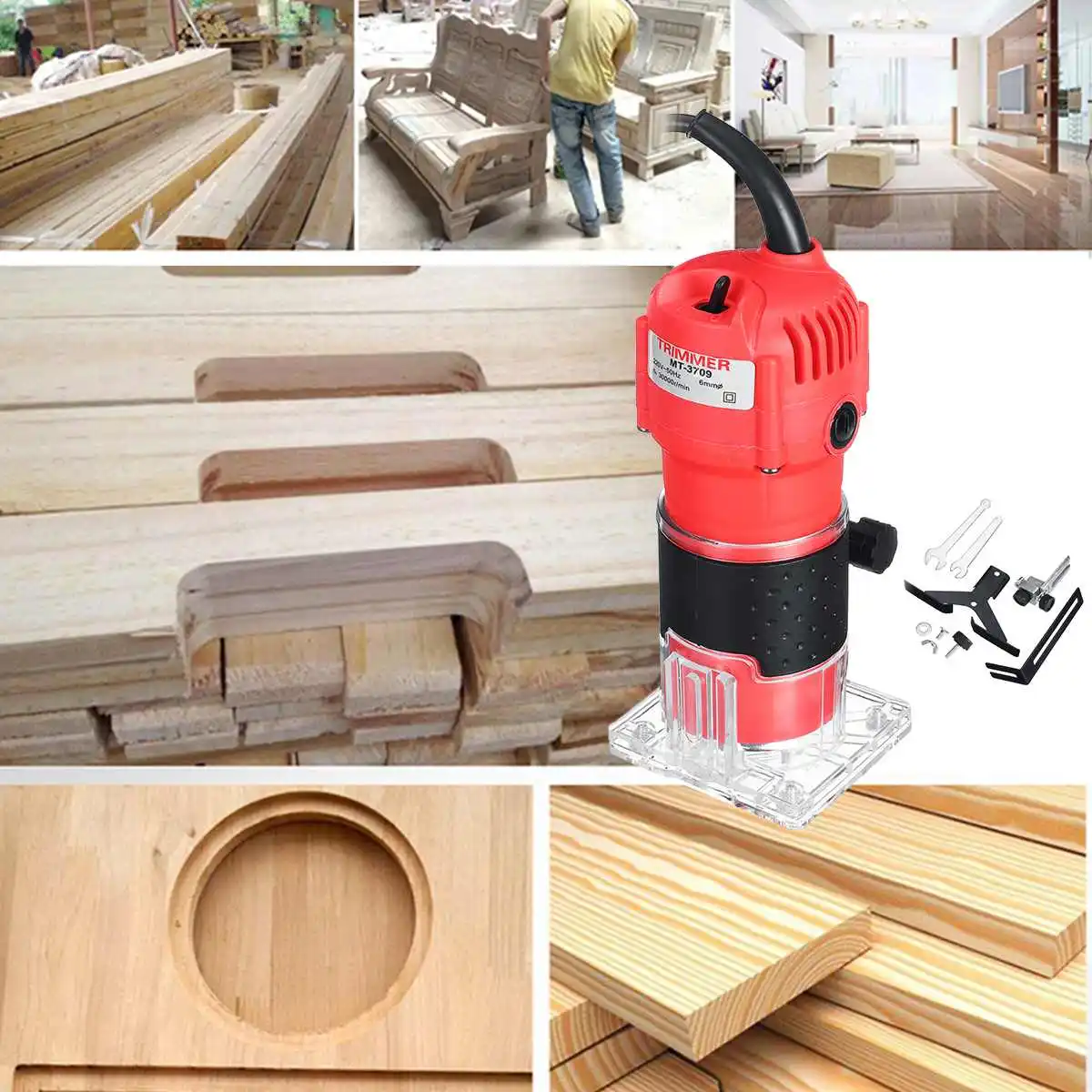 110V/220V 1300W Woodworking Electric Trimmer Wood Milling Engraving Slotting Trimming Machine Hand Carving Wood Router Machine