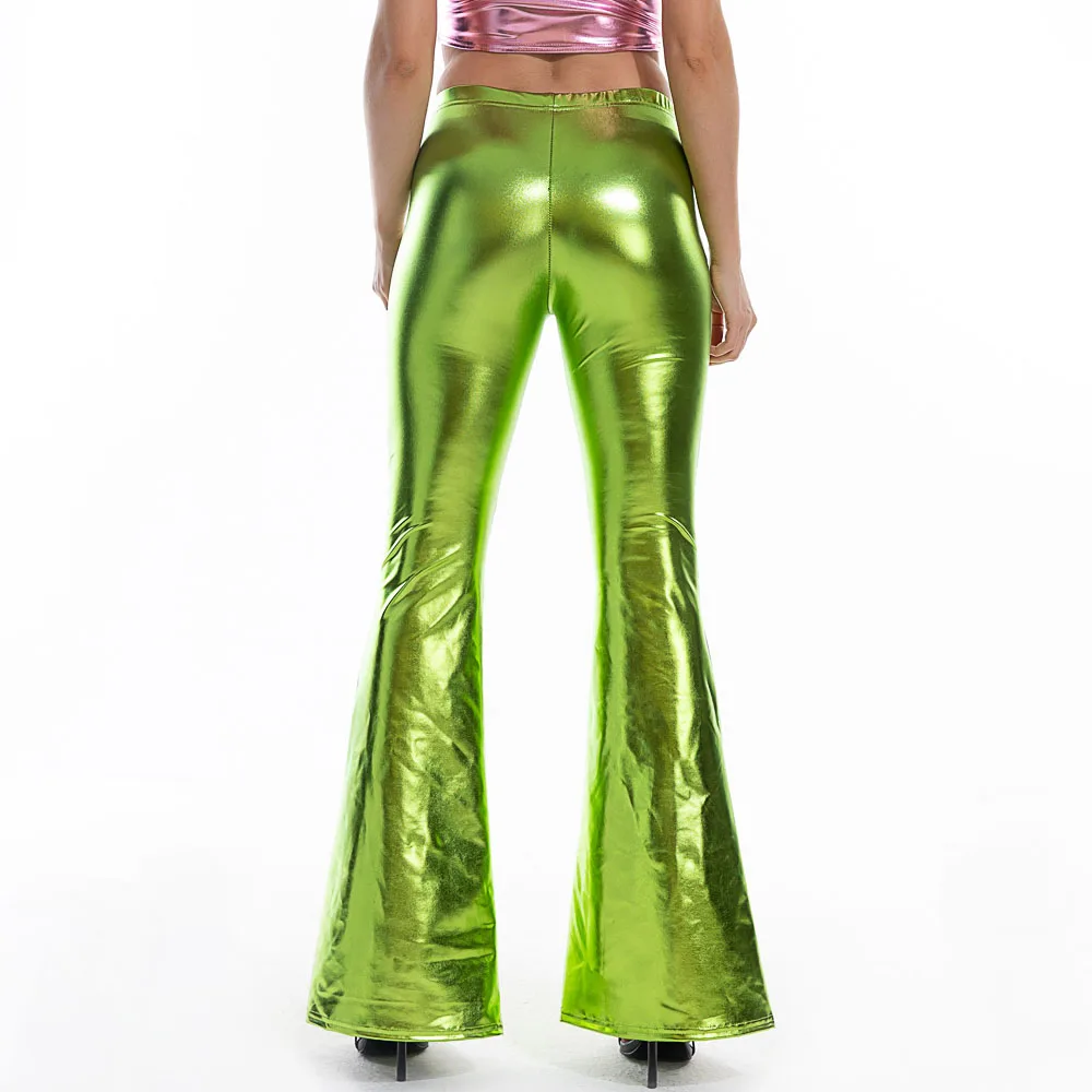 Sexy PU Leather Metallic Shiny Holographic Flare Pants Girls Bodycon E –  jetechband