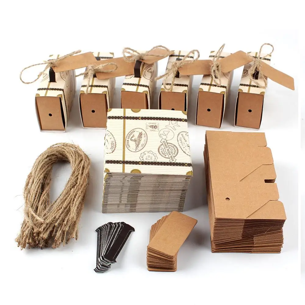 

OurWarm Suitcase Candy Box Wedding Favors Travel Paper Gift Boxes with Card & Burlap Birthday Event Party Supplier