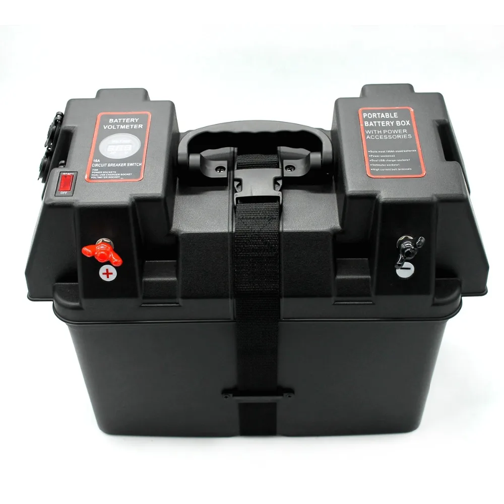 

Multifuctional Machine 12V Battery Box USB Car Charger with LED Voltmeter Display Screen for Car Truck Boat Trailer RV