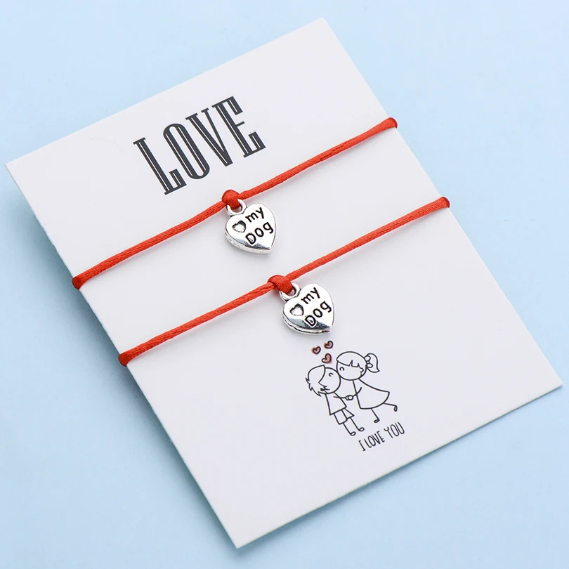 IYOE 2 шт./компл. любовь поздравительной открыткой с надписью My собака, браслеты с брелоками для Для женщин Для мужчин Винтаж Paw Двойное сердце, Парные браслеты по индивидуальному заказу подарок
