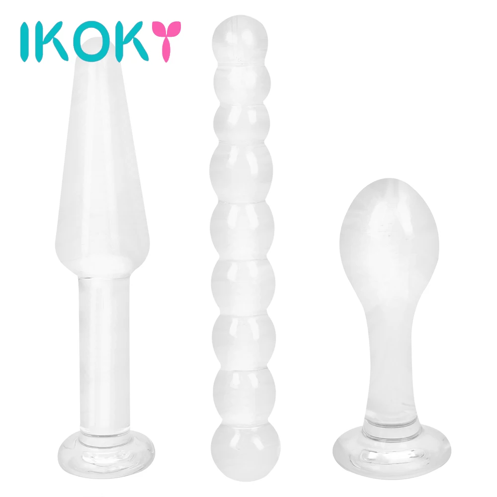 IKOKY 3Pcs/set Glass Anal Plug Crystal Butt Prostate Massager Stimulation Adult Sex Toys for Women Men Dildo Bead | Красота и