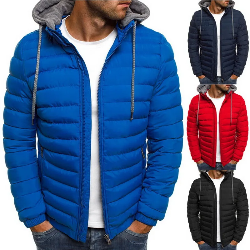 Sfit Mens Fashion Winter Hooded Jackets Coat Padded Thicken Warm Lightweight Parkas New Males Solid Color Windproof Jackets