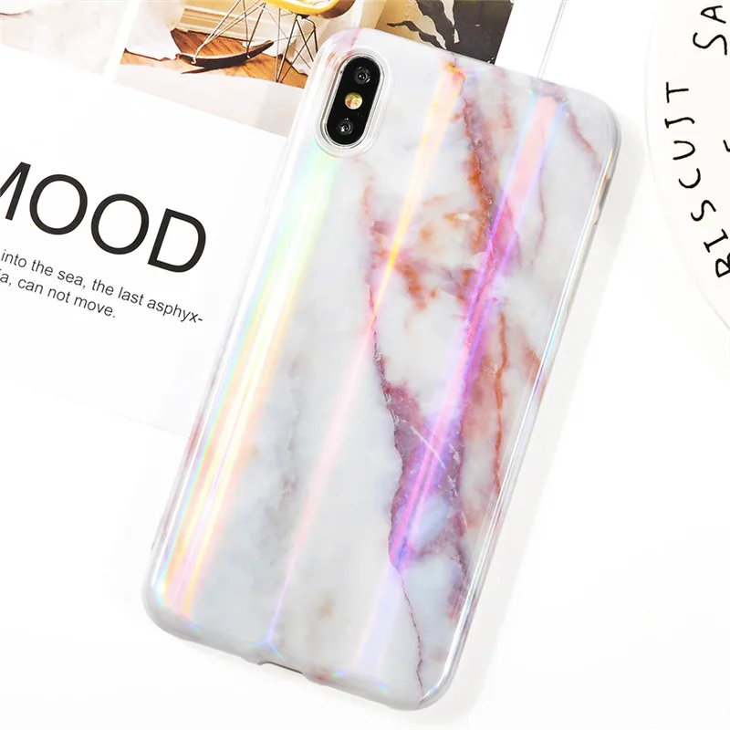 Глянцевый лазерный мраморный чехол для iphone X XS Max, мягкий силиконовый чехол для iphone 6, 6s, 7, 8, 7 plus, задняя крышка для телефона - Цвет: T8