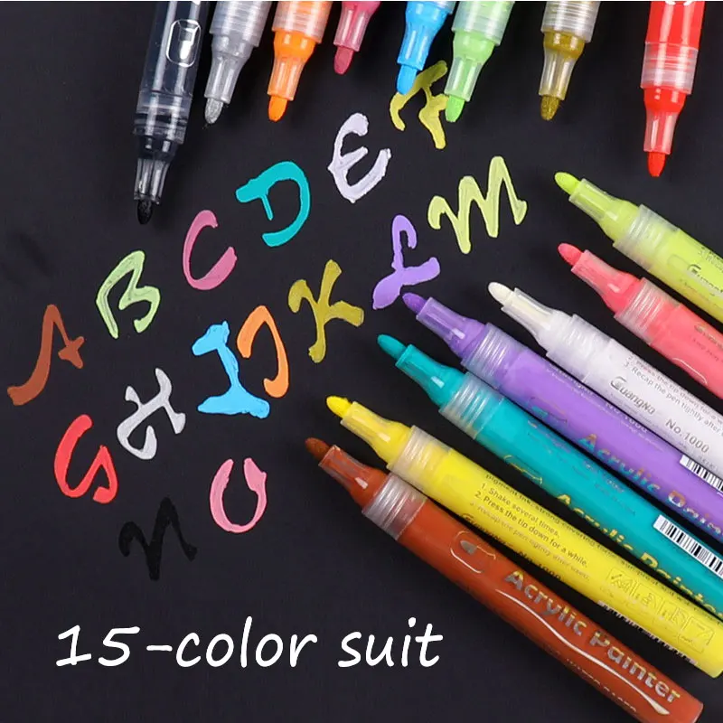 

15 Colors Permanent Paint Art Markers Ceramic Rock Glass Color Drawing Pen Anime Stationery Design School Supplies Marker Pen